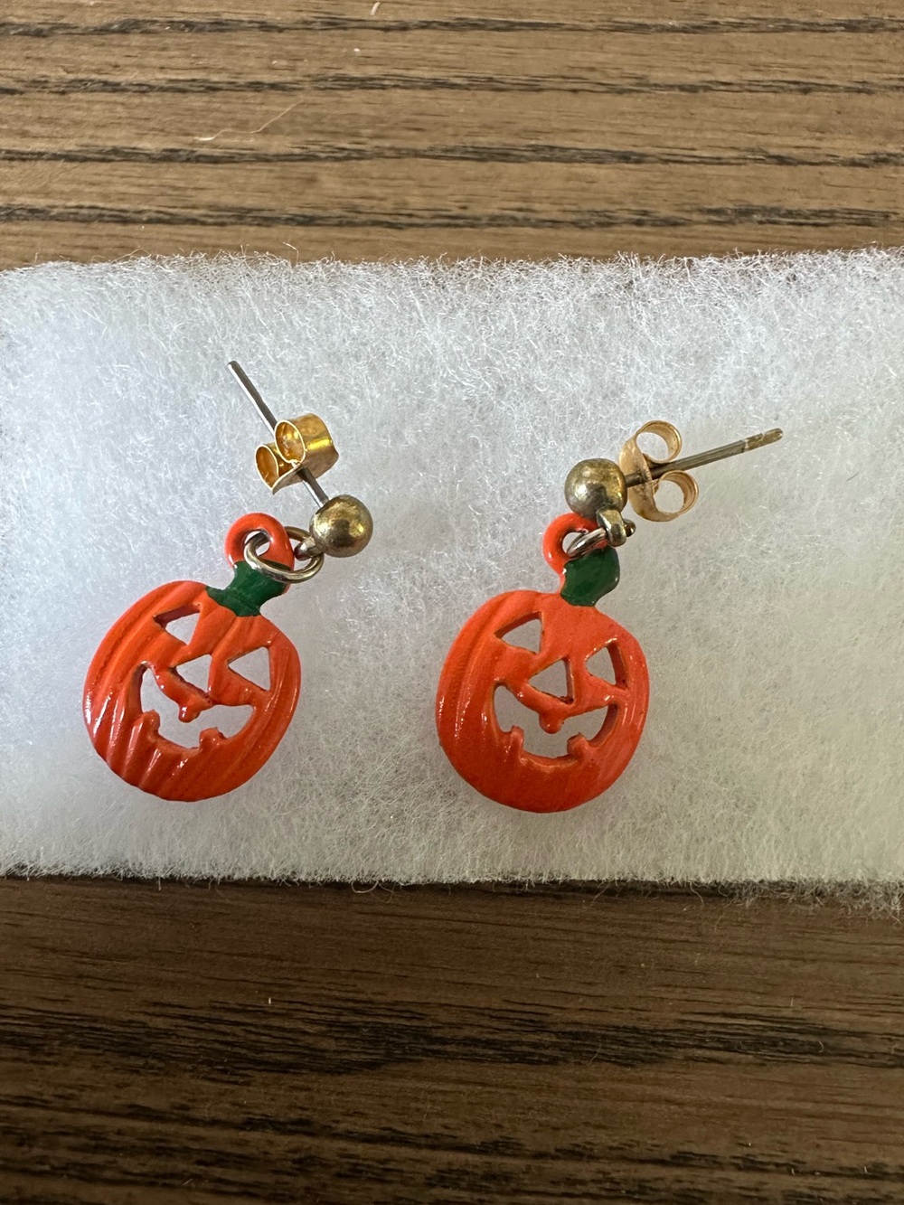 Vintage Halloween Enamel Jack-o'-Lantern Dangle Stud Earrings